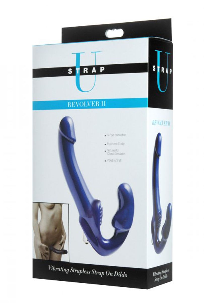 Vibrierender halterloser Strap-on Revolver – Blau oder Rosa XXL